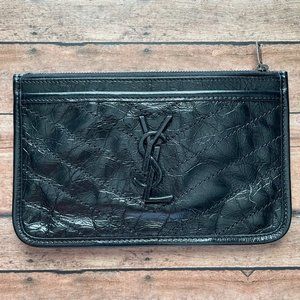 YSL Saint Laurent Niki Leather Zip Pouch, Black on Black